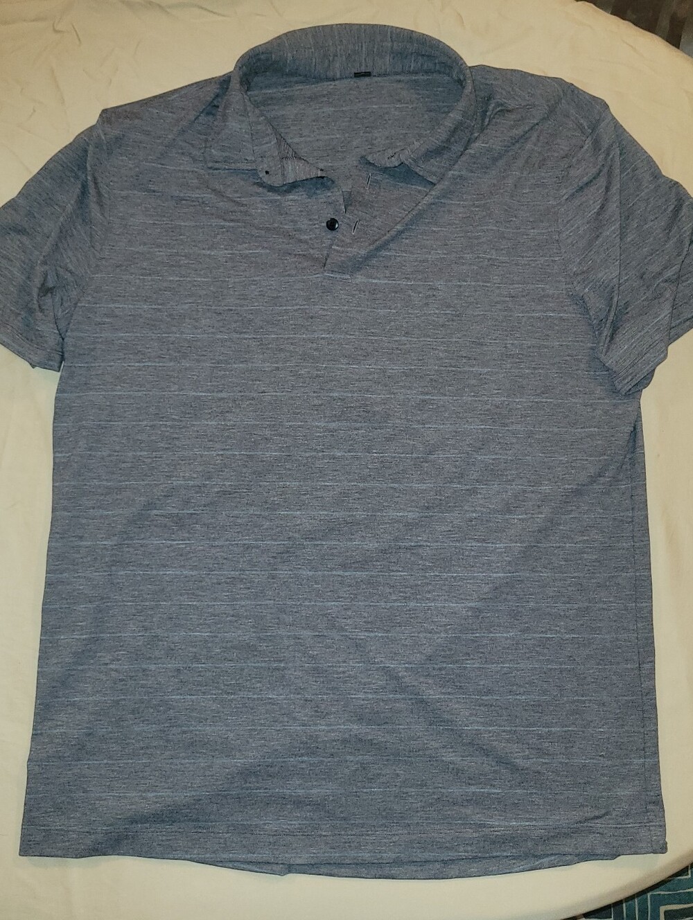 Lululemon Men's Polo Soft Jersey Grey Blue Office Casual Travel Athletic Shirt L